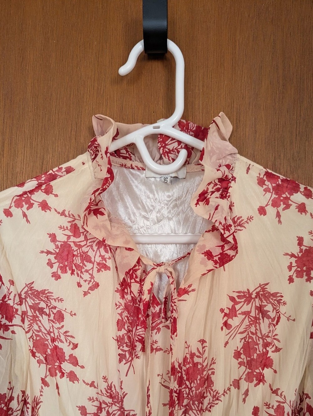 Cream & dusty Rose Floral Ruffle Midi Dress- Small